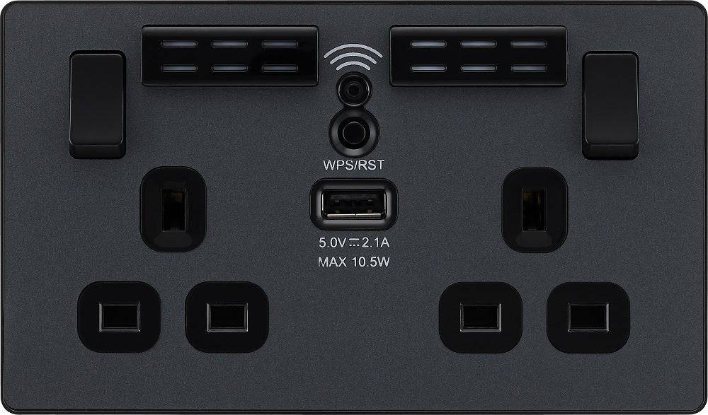Evolve Polycarbonate Matt Grey Double USB Socket with WiFi Extender PCDMG22UWRB - The Switch Depot