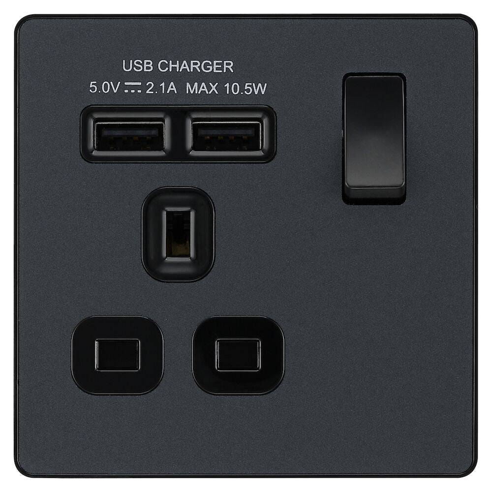 Evolve Polycarbonate Matt Grey Single USB Socket PCDMG21U2B - The Switch Depot