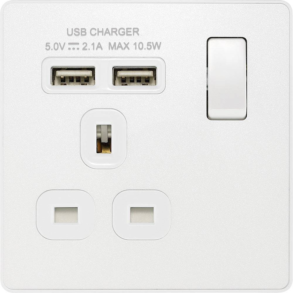 Evolve Polycarbonate Pearlescent White Single USB Socket PCDCL21U2W - The Switch Depot