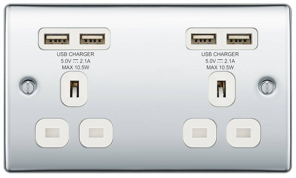 Nexus Metal Polished Chrome Double USB Socket NPC24U44W - The Switch Depot
