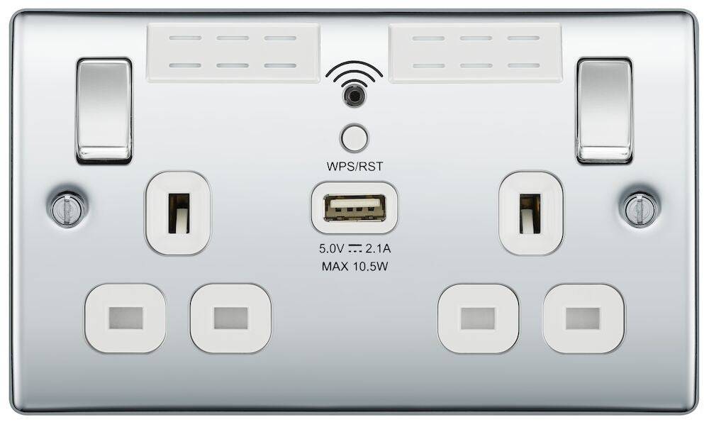 Nexus Metal Polished Chrome Wi-Fi Extender USB Socket NPC22UWRW - The Switch Depot