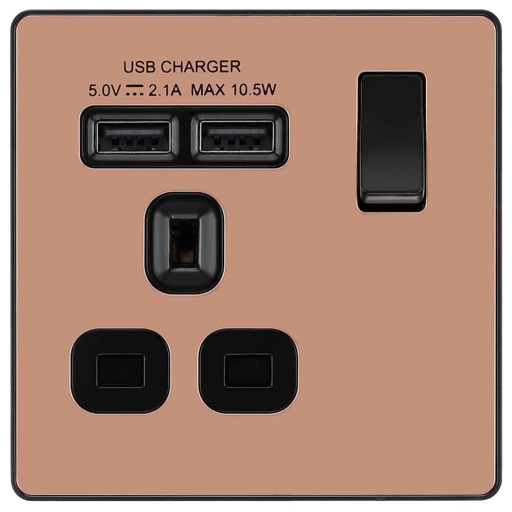 Evolve Polycarbonate Polished Copper Single USB Socket PCDCP21U2B - The Switch Depot