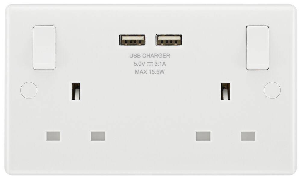 BG Moulded White PVC Double USB Socket 822U3 - The Switch Depot