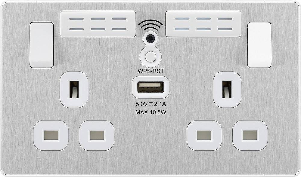 BG Evolve Polycarbonate Brushed Steel Double USB Socket with WiFi ...
