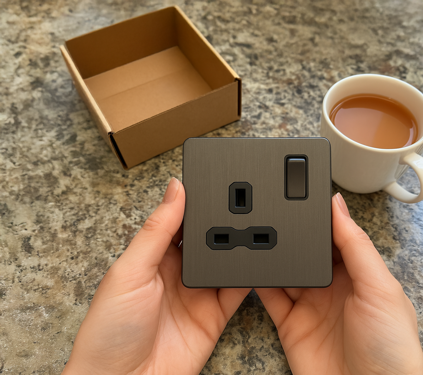 woman's hand holding a anthracite single socket 