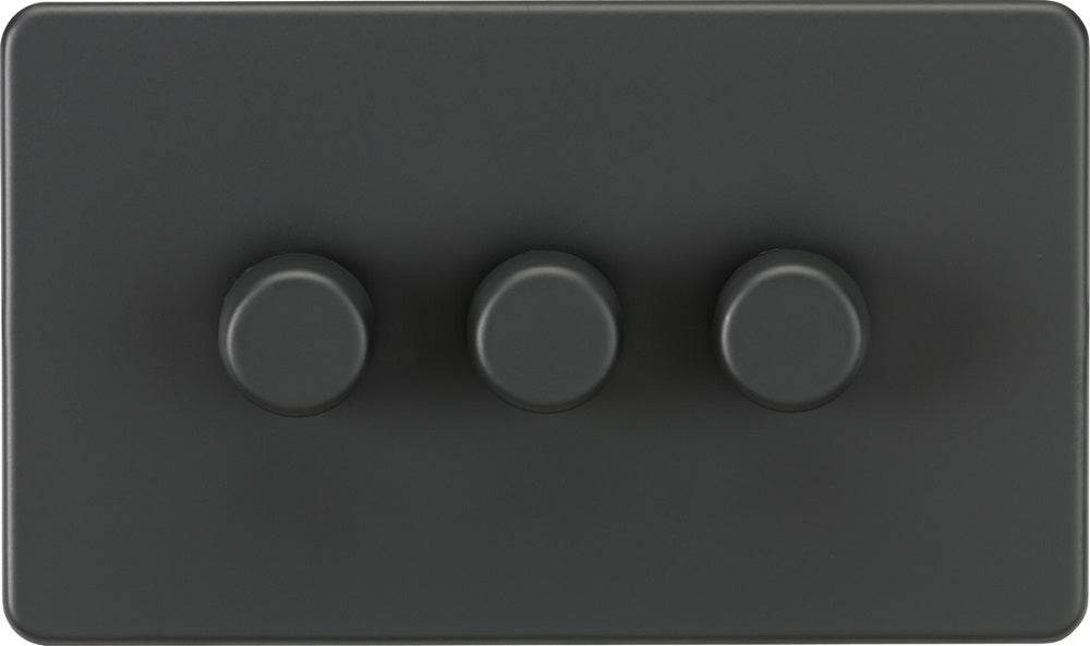 Knightsbridge Screwless Anthracite 3G Dimmer Switch SF2183AT - The Switch Depot