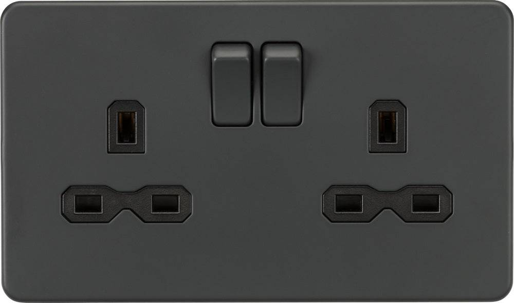 Knightsbridge Screwless Anthracite Double Socket SFR9000AT - The Switch Depot