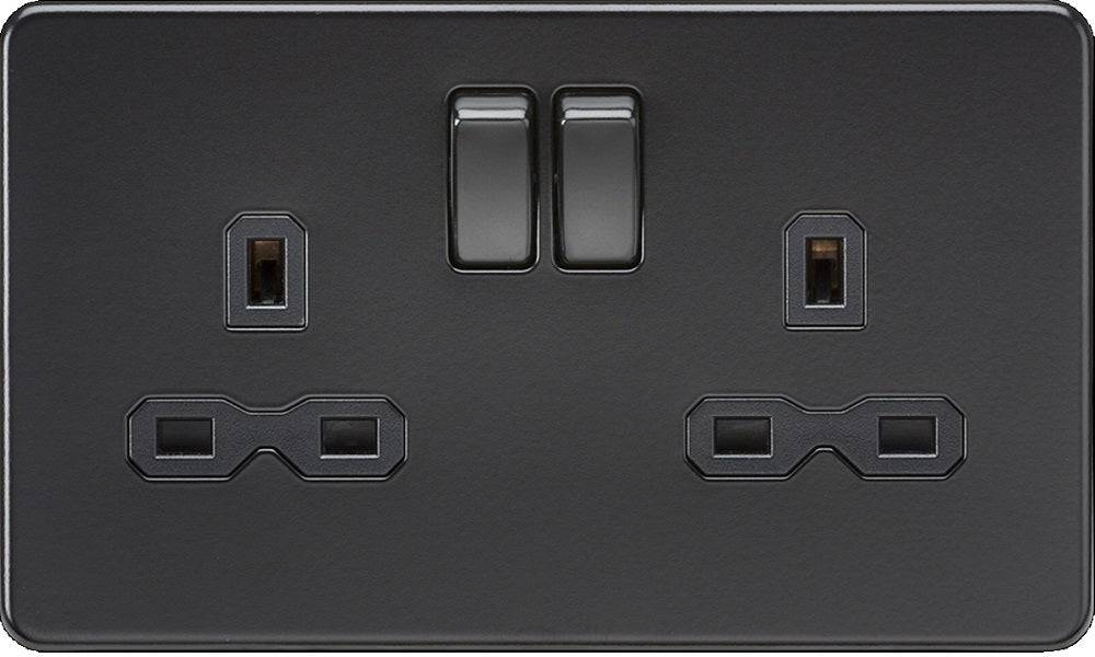 Knightsbridge Screwless Matt Black Double Socket SFR9000MBB - The Switch Depot