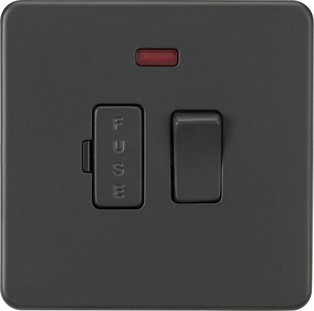 Knightsbridge Screwless Anthracite 13A Switched Spur with Neon SF6300NAT - The Switch Depot