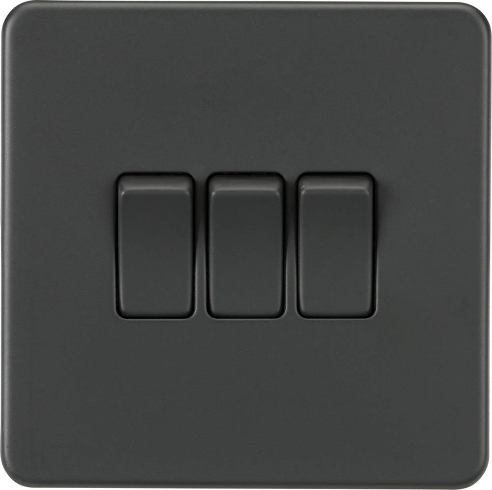 Knightsbridge Screwless Anthracite 3G Light Switch SF4000AT - The Switch Depot