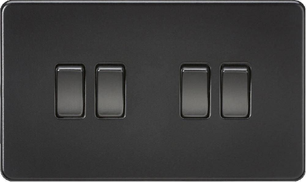 Knightsbridge Screwless Matt Black 4G Light Switch SF4100MBB - The Switch Depot