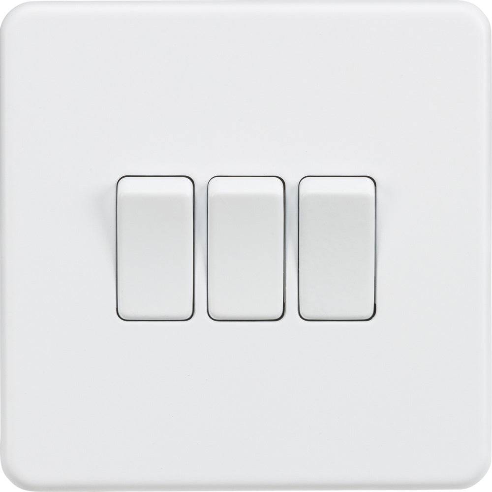 Knightsbridge Screwless Matt White 3G Light Switch SF4000MW - The Switch Depot