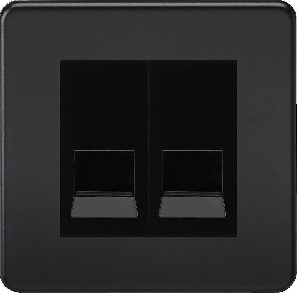 Knightsbridge Screwless Matt Black Double Master Telephone Socket SF7320MMBB - The Switch Depot