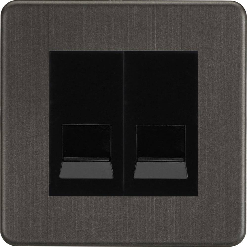Knightsbridge Screwless Smoked Bronze Double Slave Telephone Socket SF7420MSBB - The Switch Depot