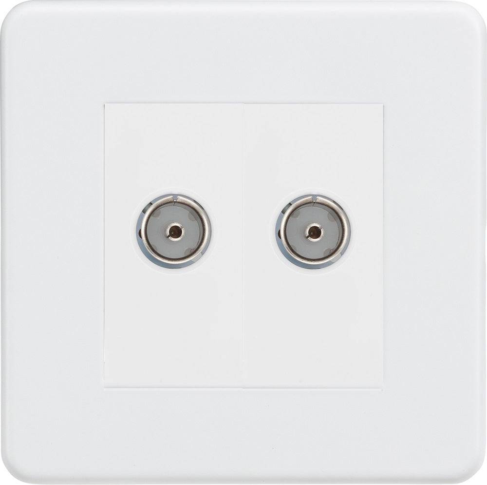 Knightsbridge Screwless Matt White Double TV Socket SF0200MMW - The Switch Depot