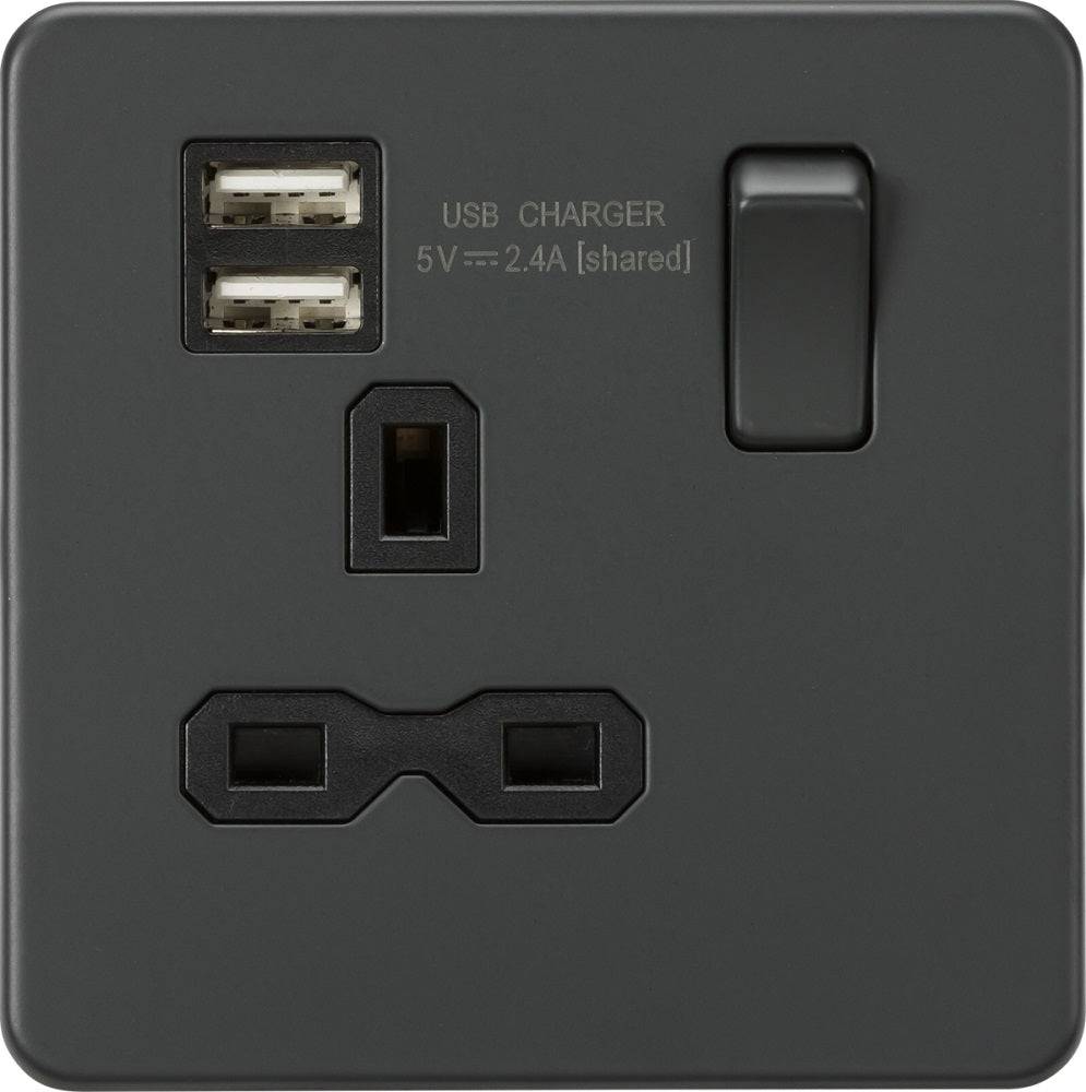 Knightsbridge Screwless Anthracite Single USB Socket SFR9124AT - The Switch Depot