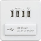 Knightsbridge Screwless Matt White Quadruple USB Charger SFQUADMW - The Switch Depot