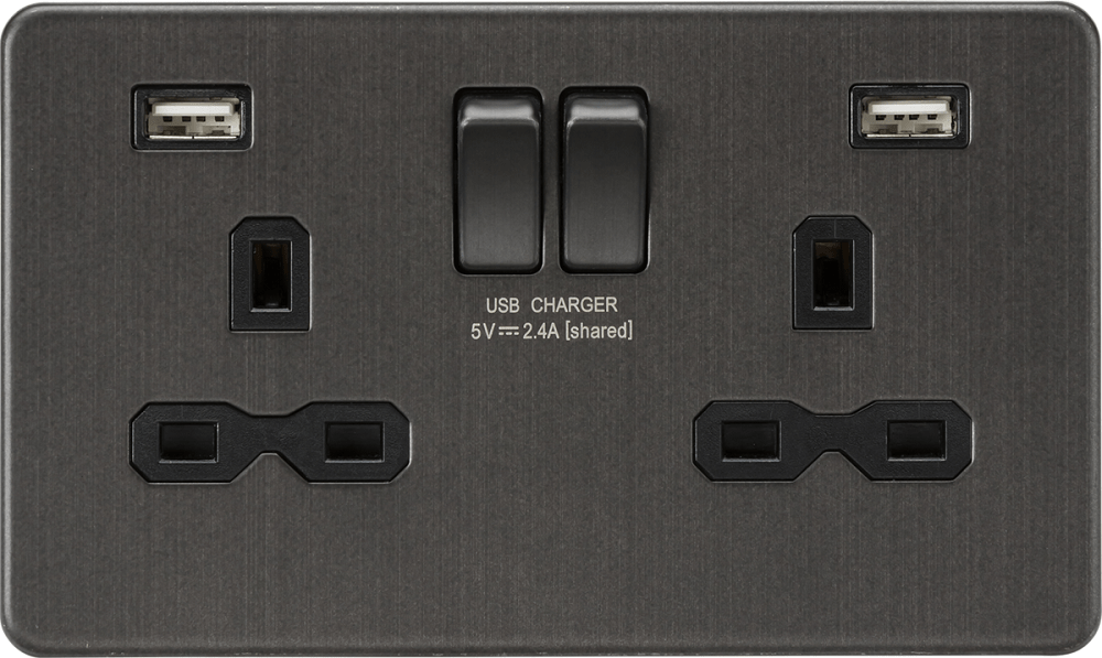 Knightsbridge Screwless Smoked Bronze Double USB Socket SFR9224SB - The Switch Depot
