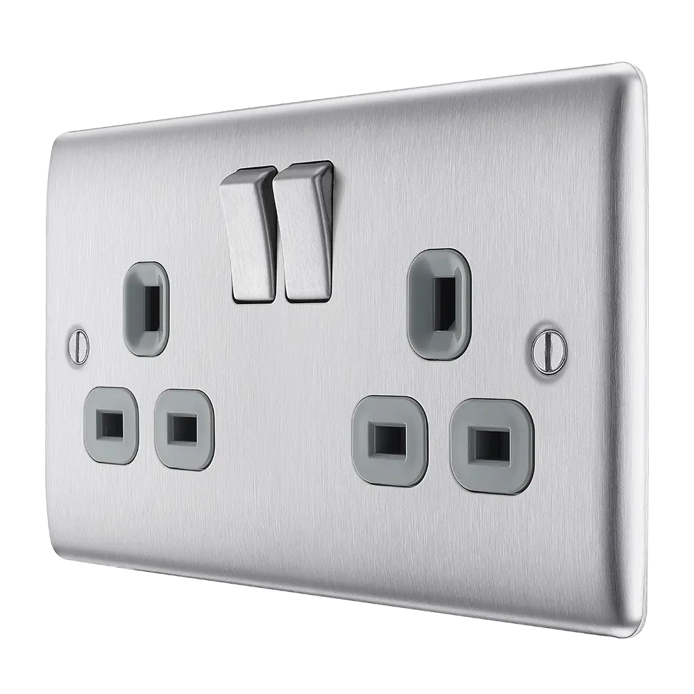 nexus brushed steel double socket