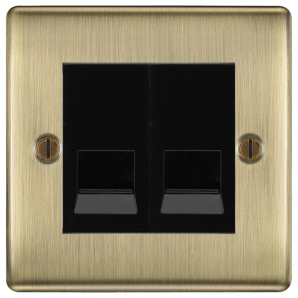 Nexus Metal Antique Brass Double Slave Telephone Socket NABBTS2B-The Switch Depot