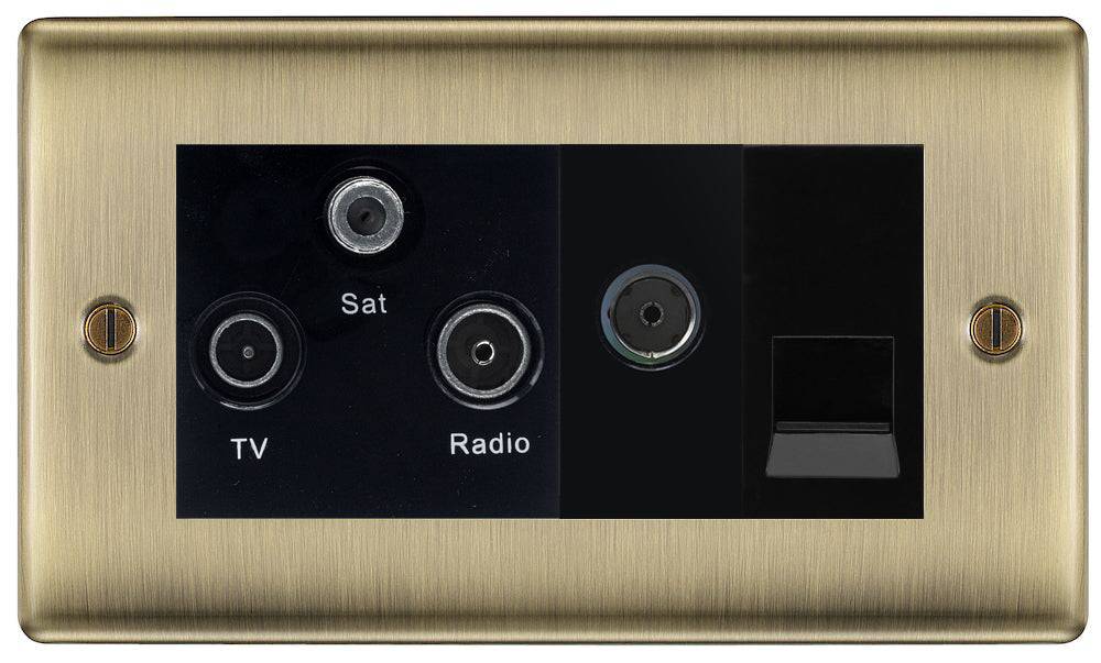 Nexus Metal Antique Brass Triplex Combination TV Socket NAB68B-The Switch Depot