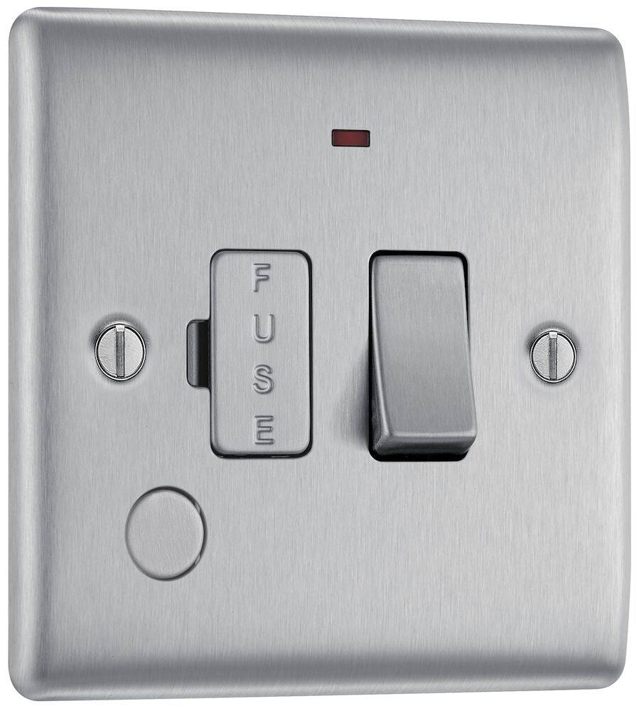 Nexus Metal Brushed Steel 13A Switched Spur with Neon & Flex Outlet ...