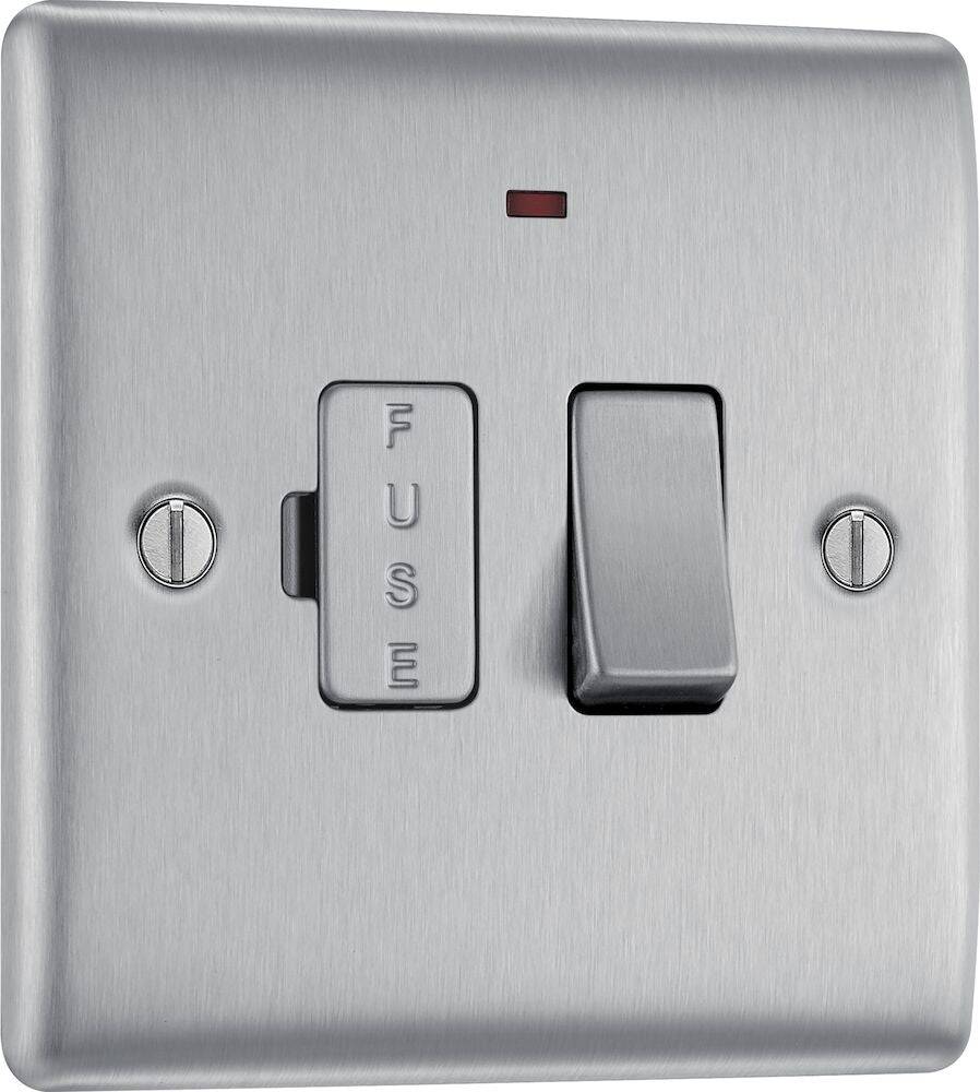 Nexus Metal Brushed Steel 13A Switched Spur with Neon NBS52 - The Switch Depot