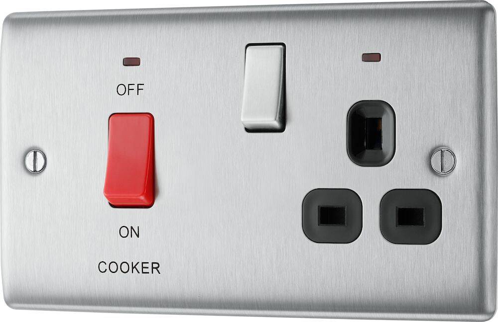 Nexus Metal Brushed Steel Cooker Switch with 13A Socket NBS70B - The Switch Depot