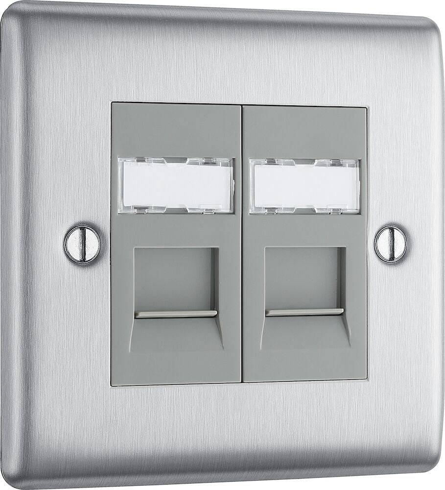 Nexus Metal Brushed Steel Double Cat5e Data Outlet Socket NBSRJ452G - The Switch Depot