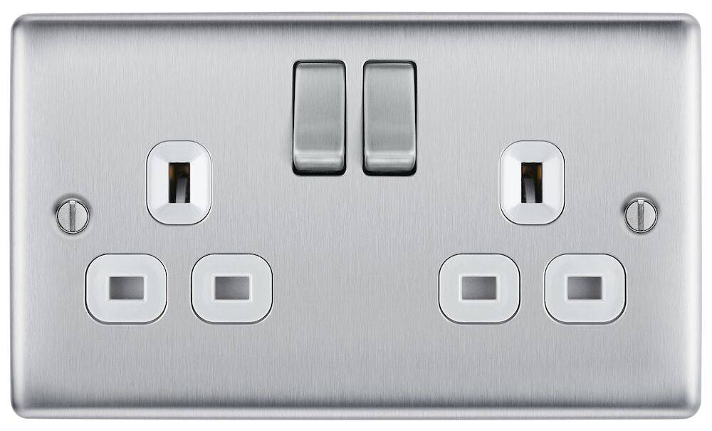 Nexus Metal Brushed Steel Double Socket NBS22W | The Switch Depot