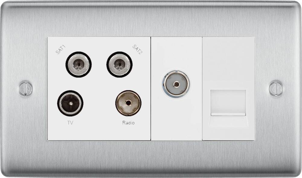 Nexus Metal Brushed Steel Quadplex Combination TV Socket NBS69W | The ...