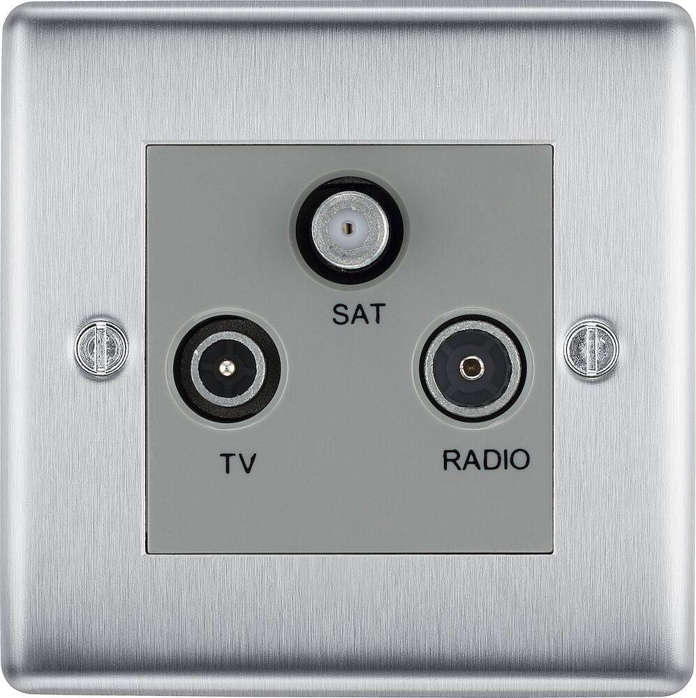 Nexus Metal Brushed Steel Triplex TV Socket NBS67G | The Switch Depot
