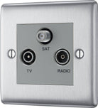 Nexus Metal Brushed Steel Triplex TV Socket NBS67G - The Switch Depot