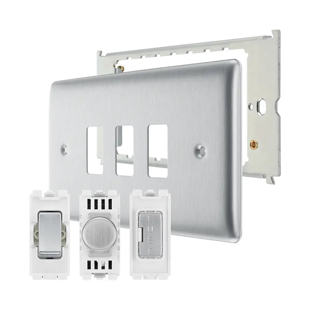 brushed steel grid plate and modules with a metal back frame 