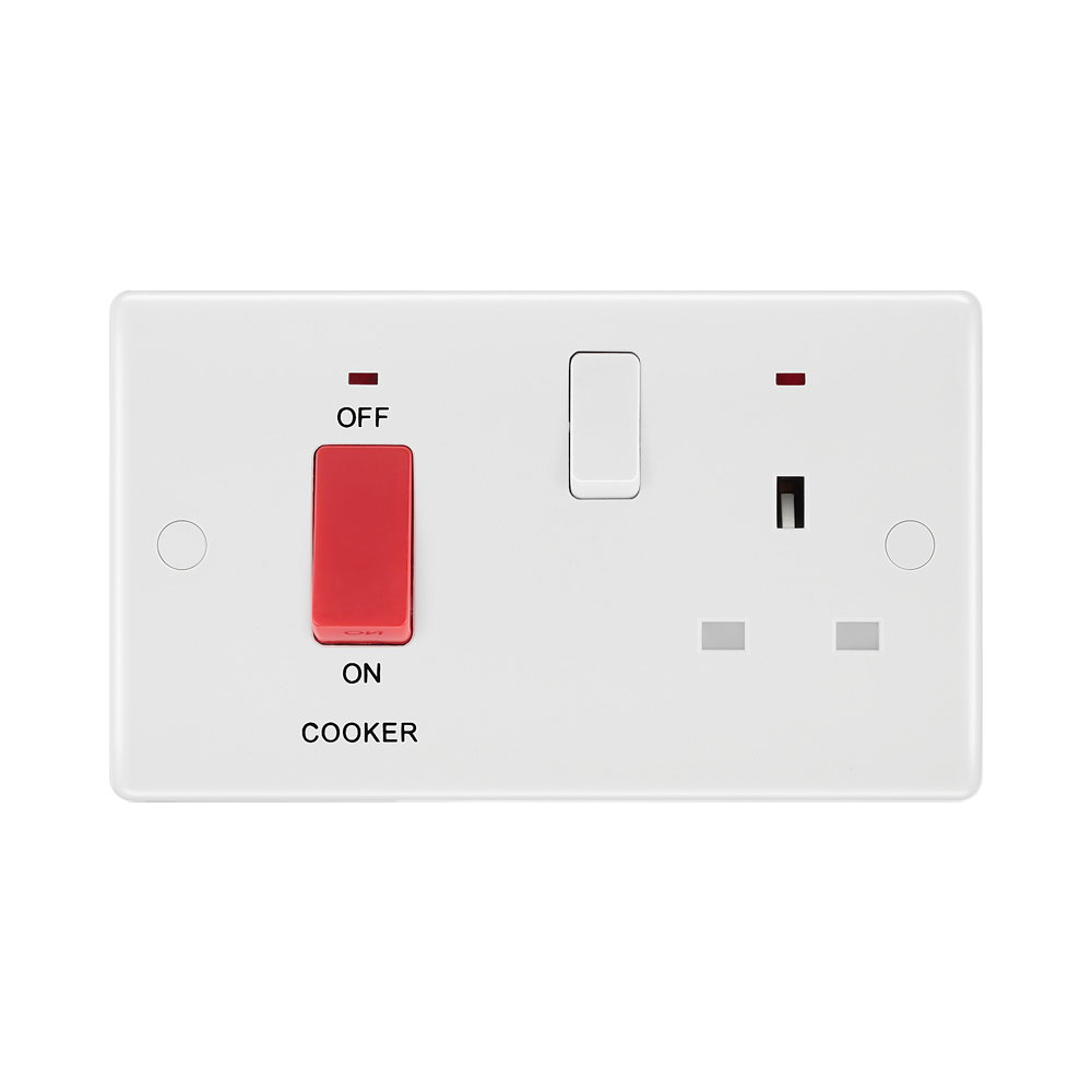 BG White Moulded Cooker Switch with 13A Socket and Neon 870 available from RS Electrical Supplies