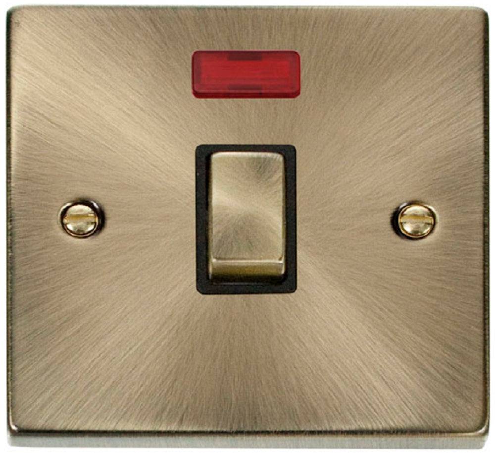 Click Deco Antique Brass 20A Double Pole Switch with Neon VPAB723BK - The Switch Depot