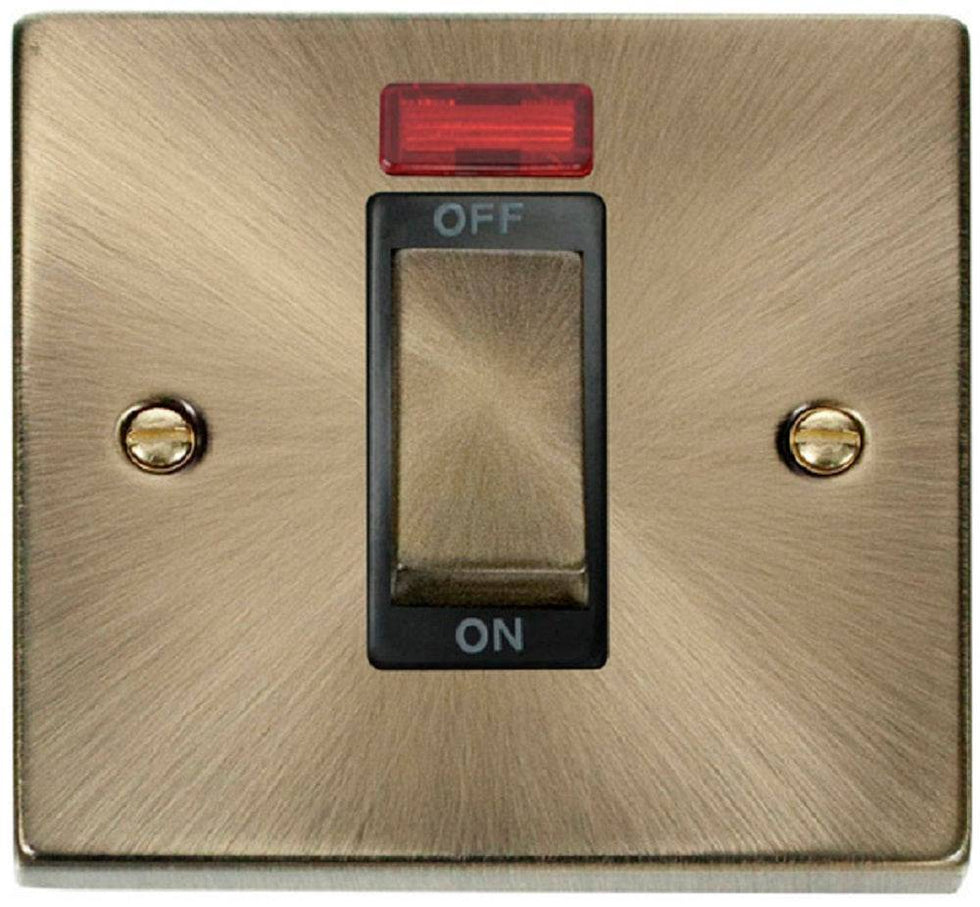 Click Deco Antique Brass 45A Cooker Switch with Neon VPAB501BK | The ...
