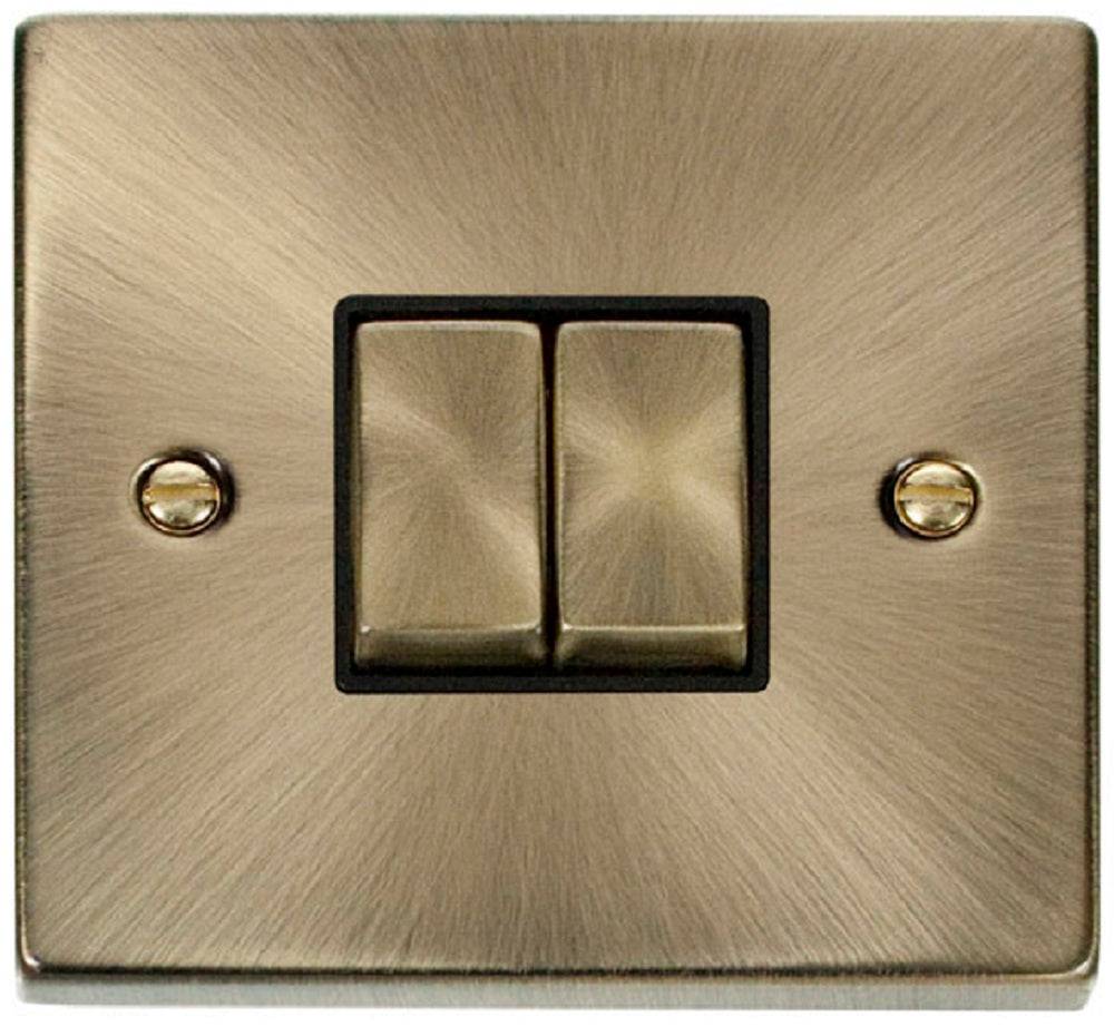 Click Deco Antique Brass 2G Light Switch VPAB412BK - The Switch Depot