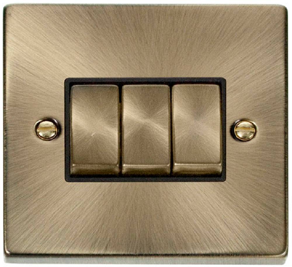 Click Deco Antique Brass 3G Light Switch VPAB413BK - The Switch Depot