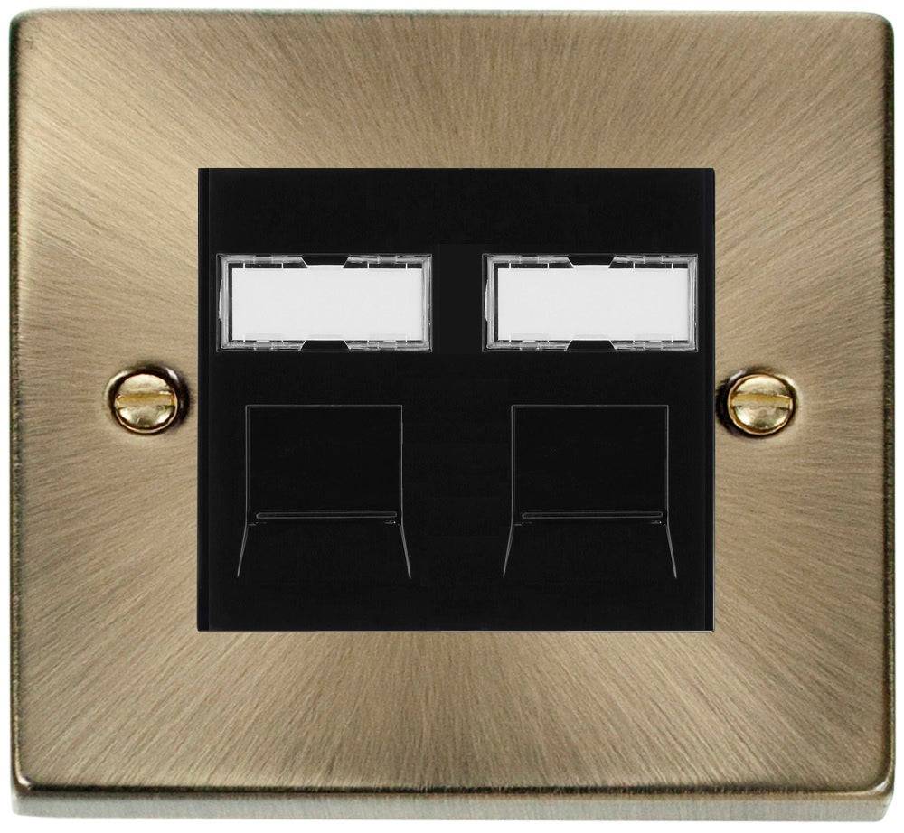 Click Deco Antique Brass Double Cat5e Data Socket VPABRJ452BK - The Switch Depot