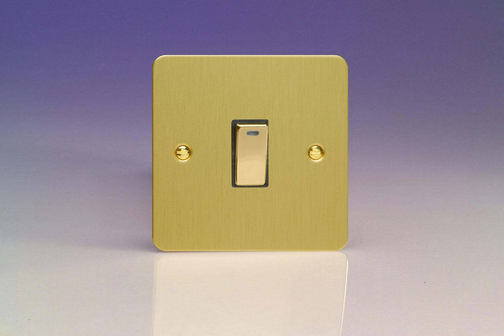 Varilight Ultraflat Brushed Brass 20A Double Pole Switch with Neon XFB20ND - The Switch Depot