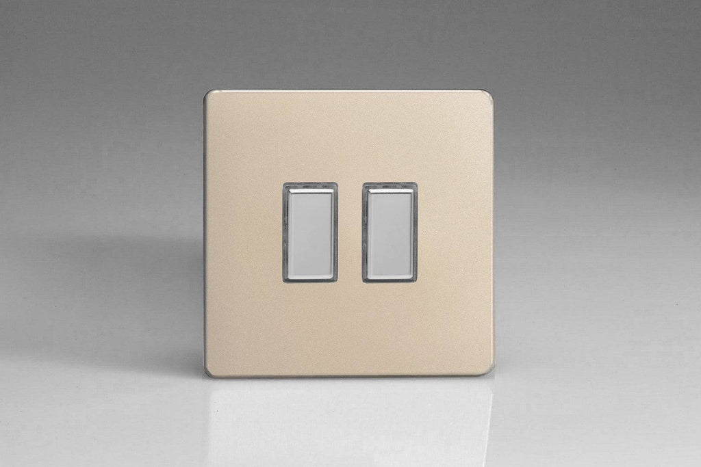 Varilight Screwless Satin Double Secondary Touch Dimmer Switch JDNES002S - The Switch Depot