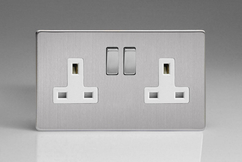 Varilight Screwless Brushed Steel Double Socket XDS5WS - The Switch Depot
