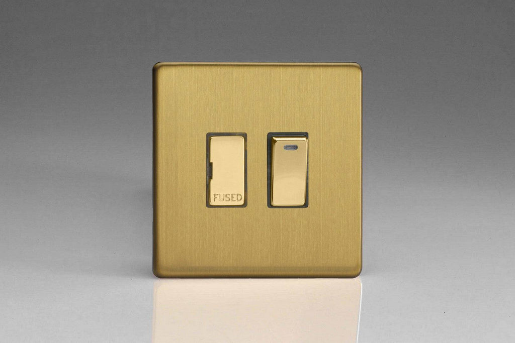 Varilight Screwless Brushed Brass 13A Switched Spur with Neon XDB6NDS - The Switch Depot