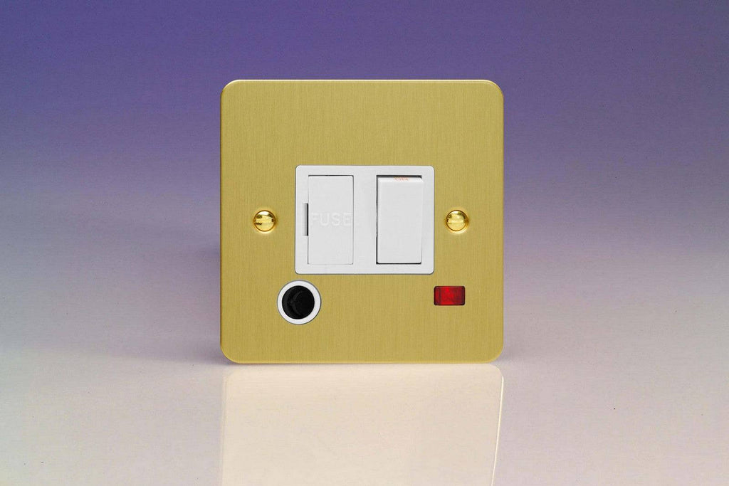 Varilight Ultraflat Brushed Brass 13A Switched Spur with Neon & Flex Outlet XFB6FONW - The Switch Depot