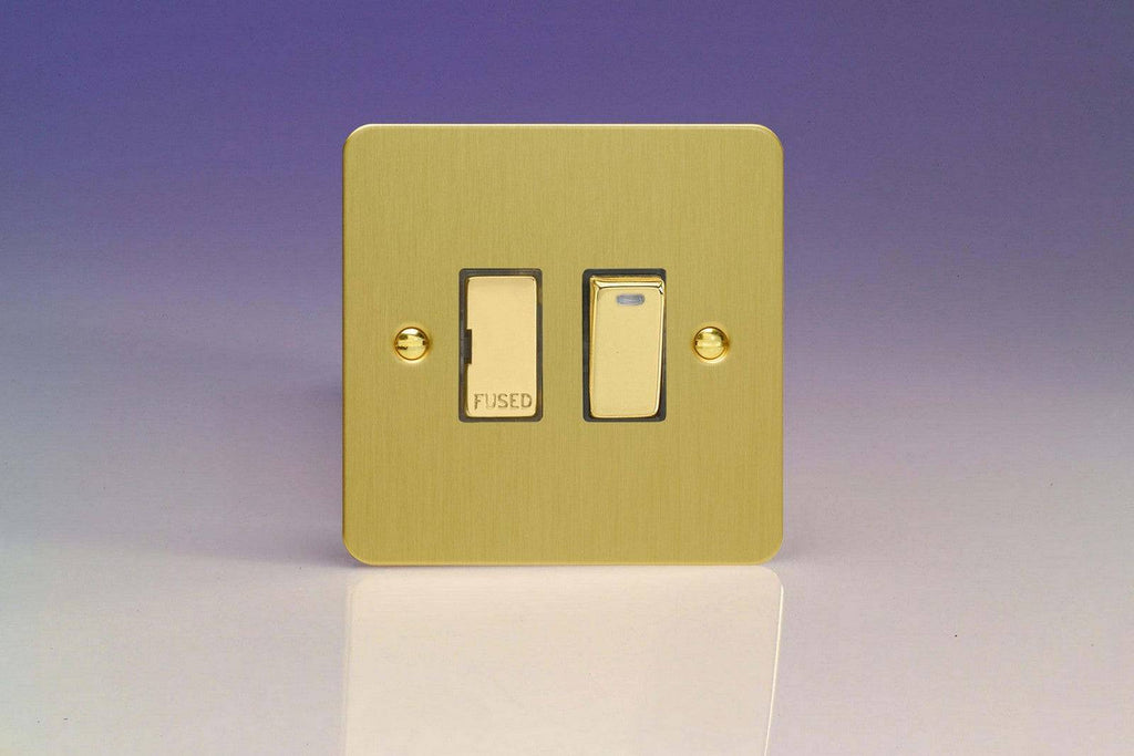 Varilight Ultraflat Brushed Brass 13A Switched Spur with Neon XFB6ND - The Switch Depot
