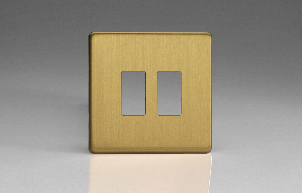 Varilight Screwless Brushed Brass 2G Grid Plate XDBPGY2S - The Switch Depot