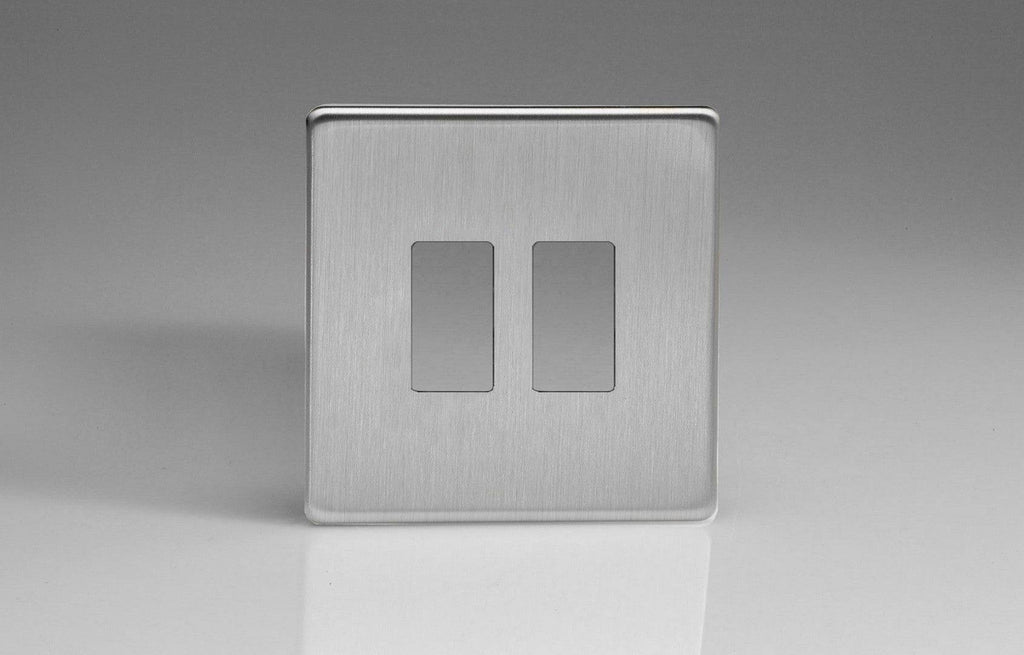 Varilight Screwless Brushed Steel 2G Grid plate XDSPGY2S - The Switch Depot