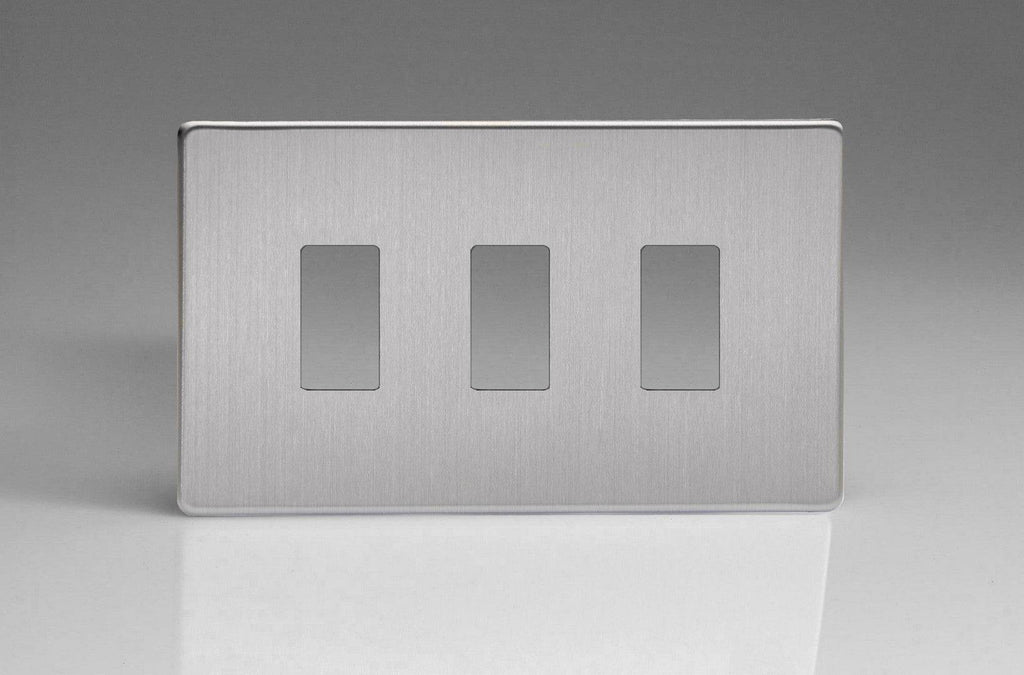 Varilight Screwless Brushed Steel 3G Grid plate XDSPGY3S - The Switch Depot