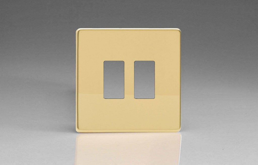 Varilight Screwless Polished Brass 2G Grid Plate XDVPGY2S - The Switch Depot